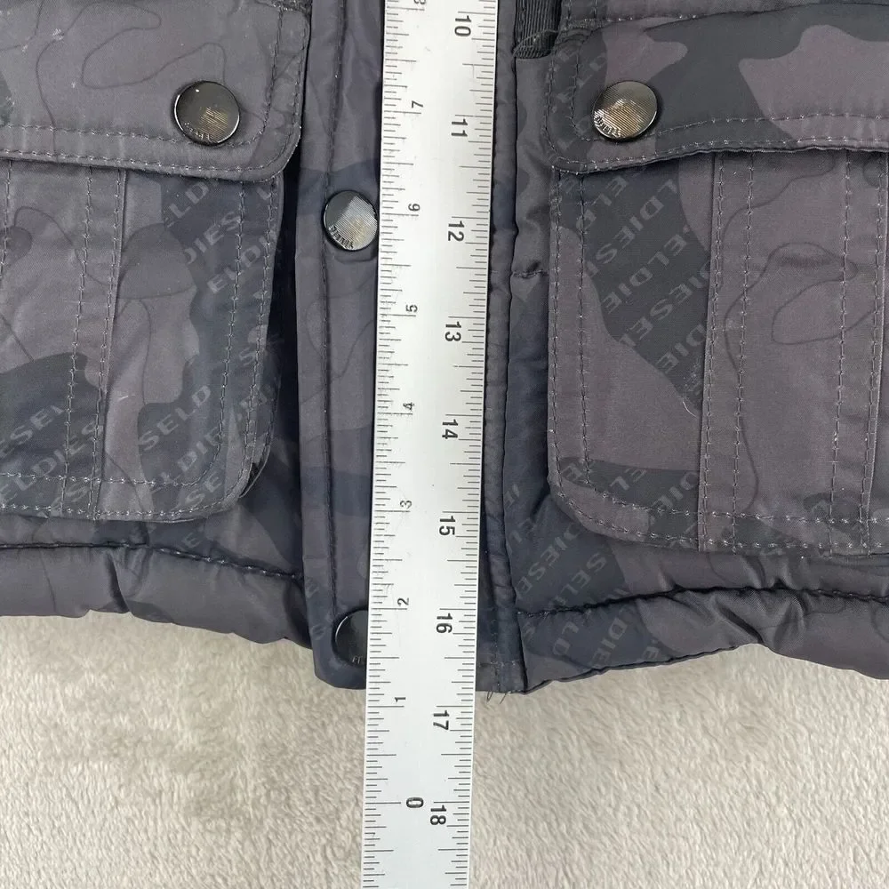 Diesel Jacket Boys 3T Black Camo Puffer‎ Zip Pockets Long Sleeve Button Up